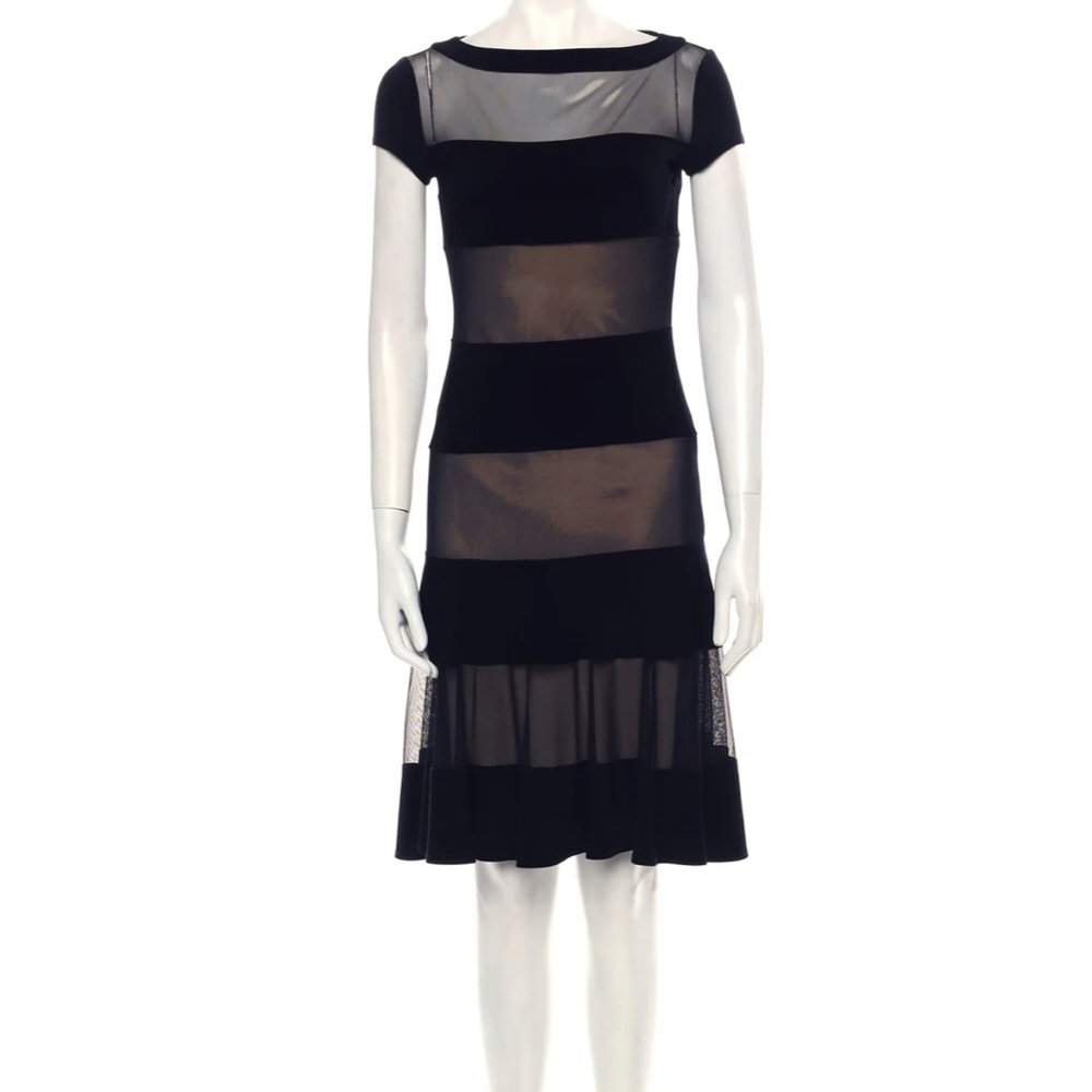 Joseph Ribkoff Black Mesh Panel Midi Dress
